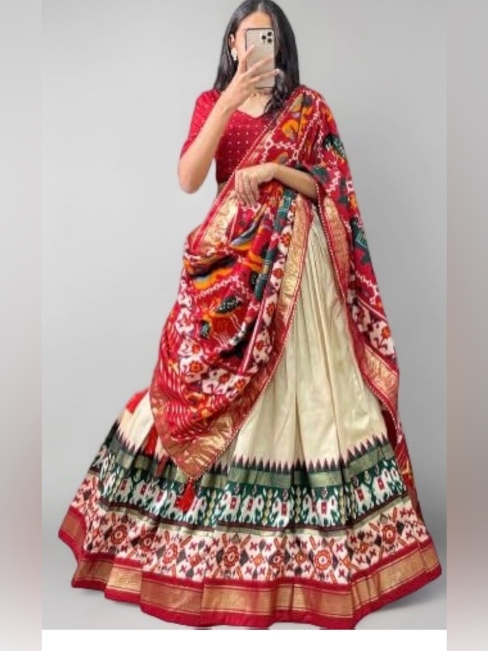 Tashaina Woven Silk Blend Lehenga Choli Set Red Foil Print Size L NWT